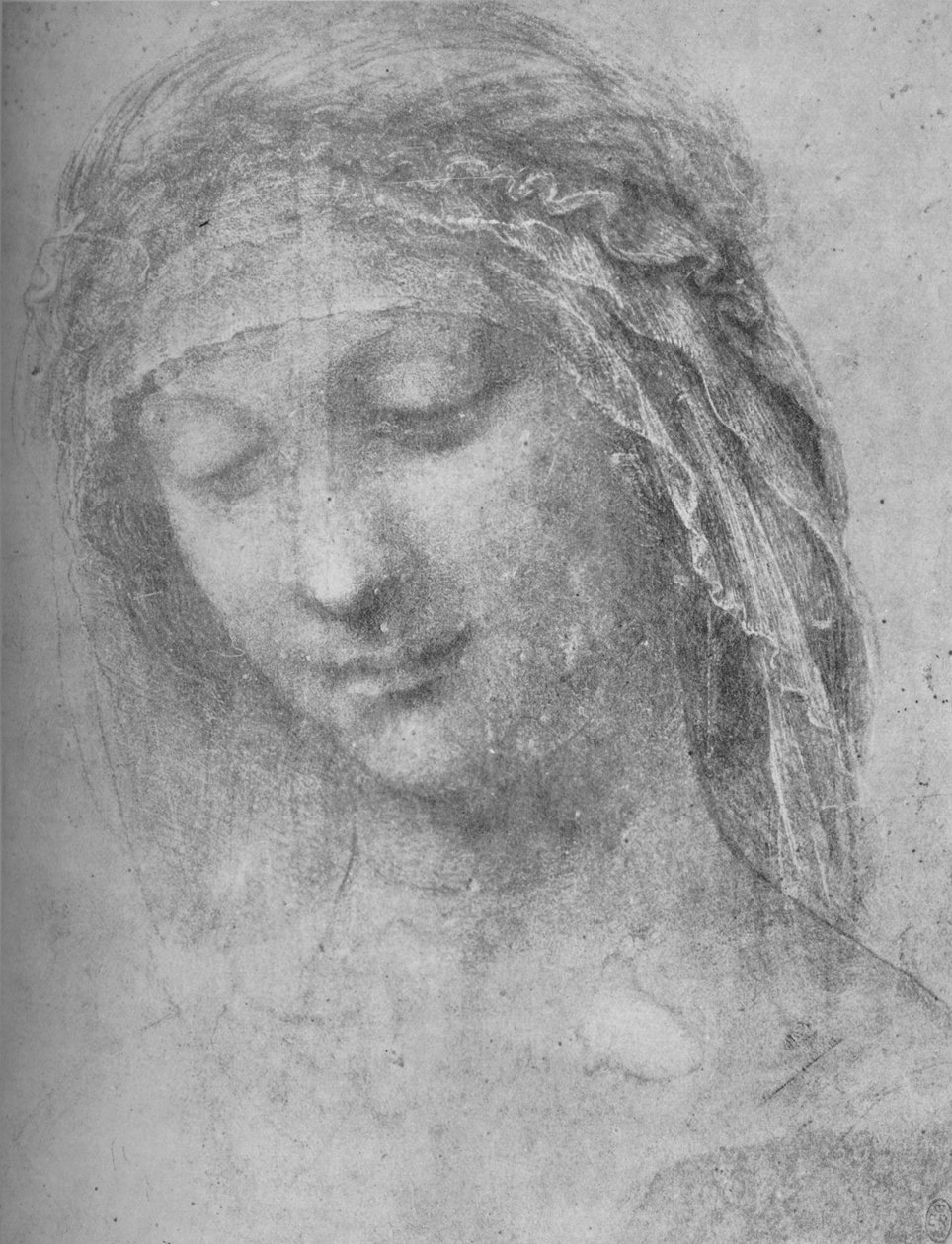 Hlava ženy tři čtvrtiny doleva, c1480 1945 od Leonardo da Vinci