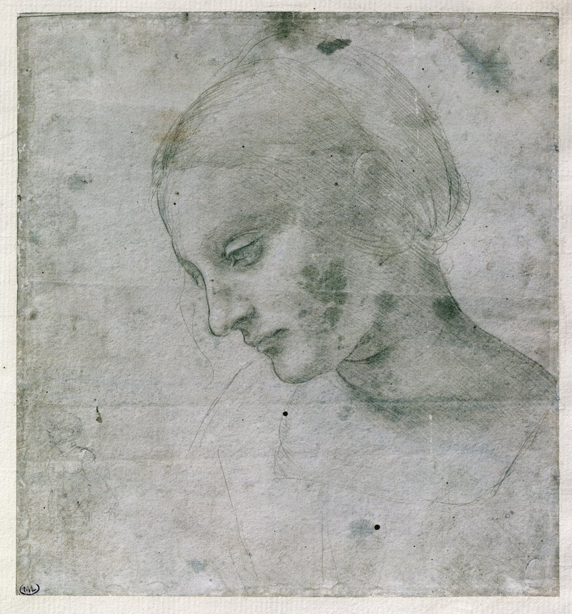 Hlava mladé ženy nebo hlava Panny, kolem roku 1490 (stříbrný bod na papíře) od Leonardo da Vinci