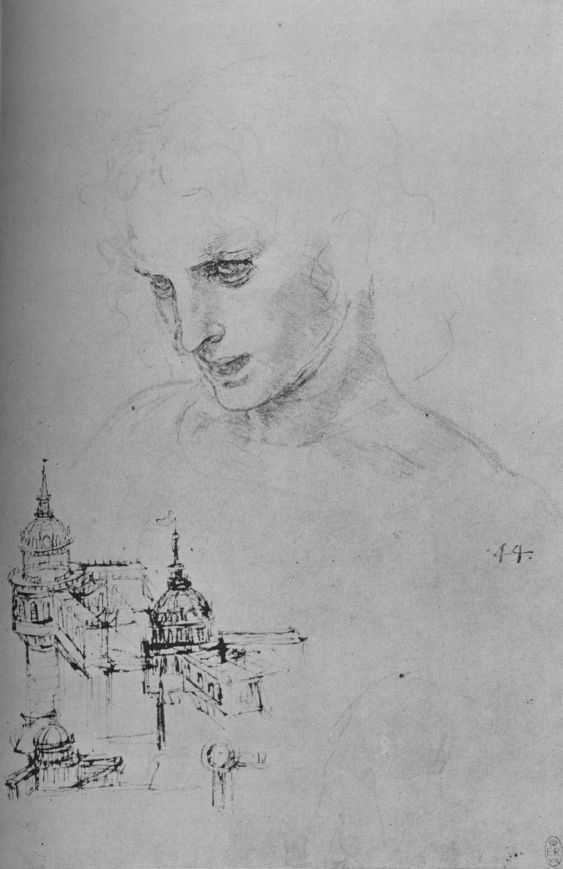 Vedoucí apoštola a studia architektury, c1480 1945 od Leonardo da Vinci