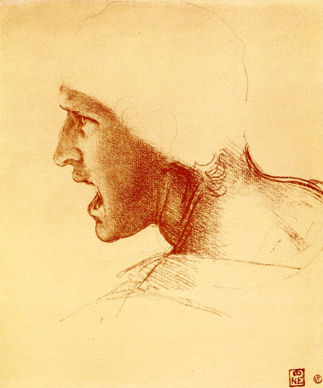 Hlava křičícího a útočícího válečníka od Leonardo da Vinci