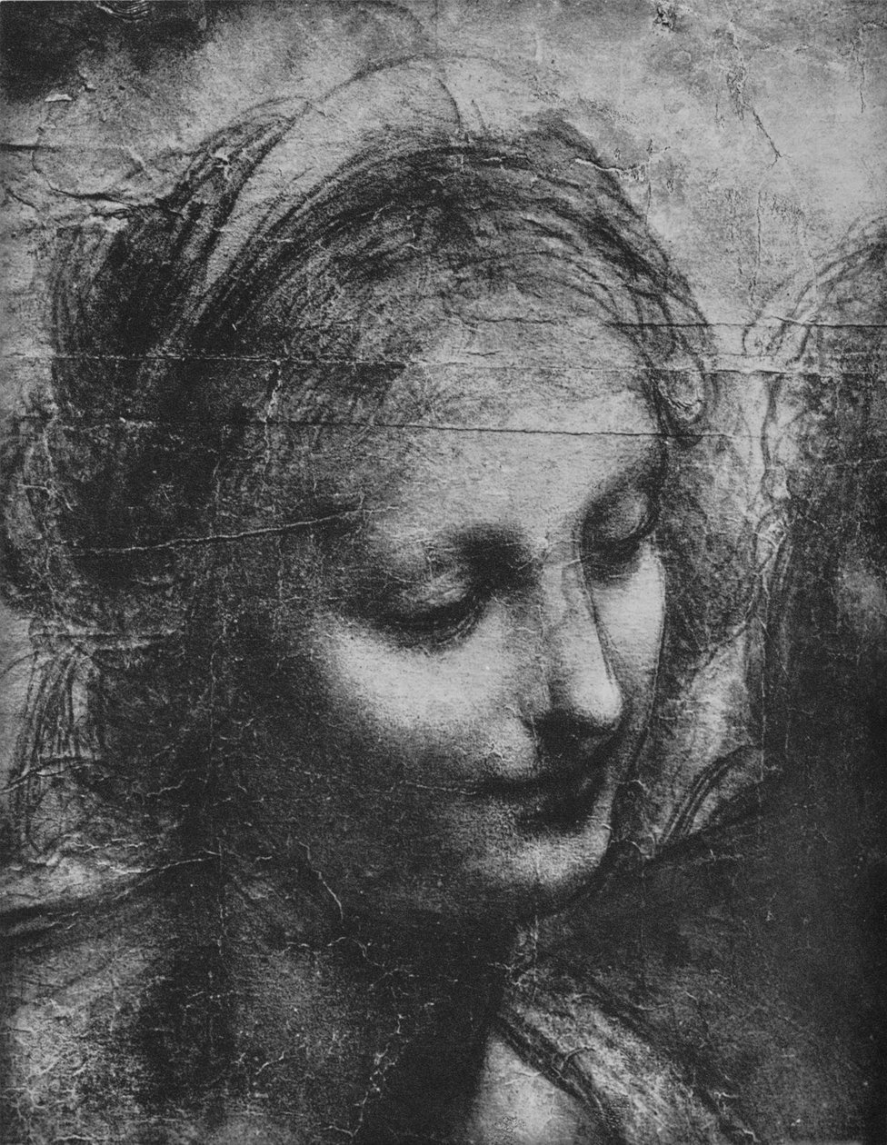Hlava Panny Marie - Panna s dítětem se svatou Annou a dítětem sv. Jana, c1480 1945 od Leonardo da Vinci