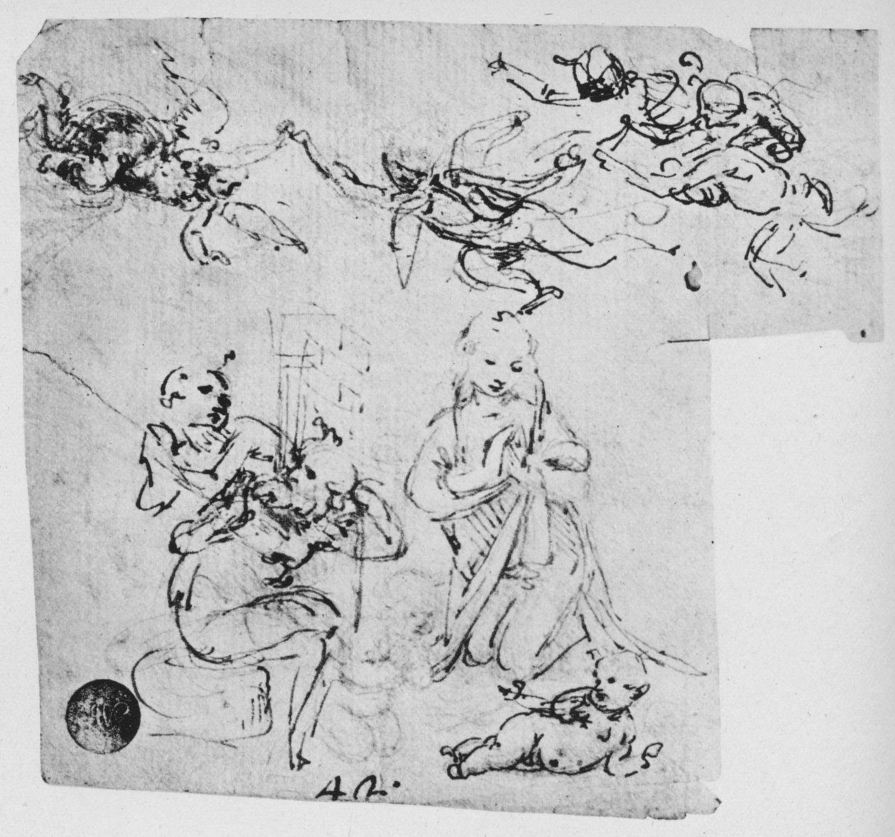 Madonna Adoring the Infant Christ and Other Figures, c1480 1945 od Leonardo da Vinci