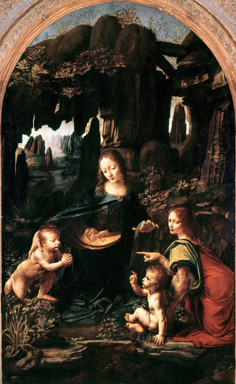 Skalní madona, asi 1483-94 (olej na desce přenesený na plátno) od Leonardo da Vinci