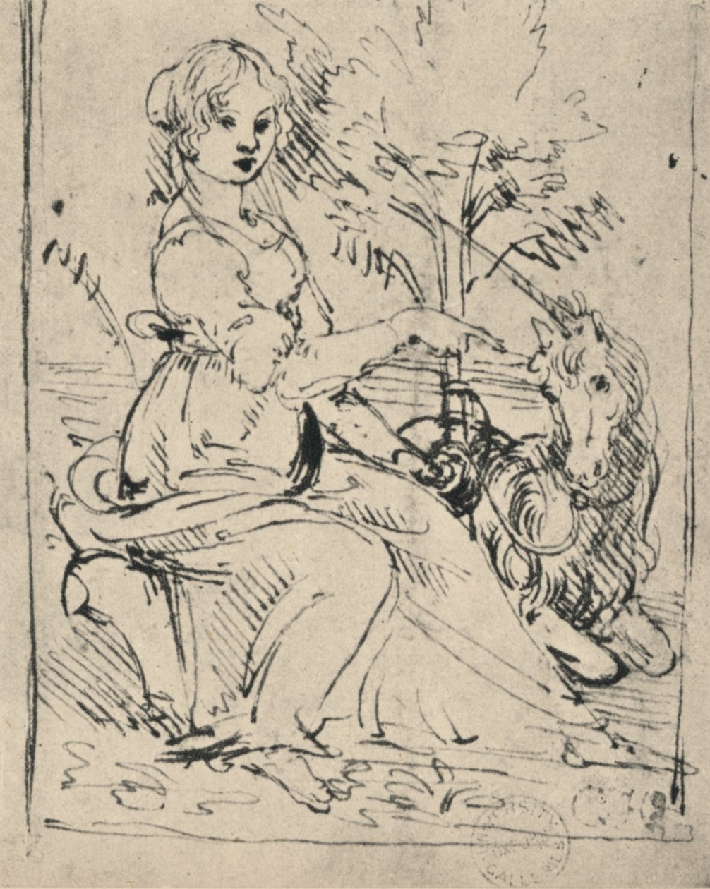 Panna s jednorožcem, c1478-1480 1945 od Leonardo da Vinci