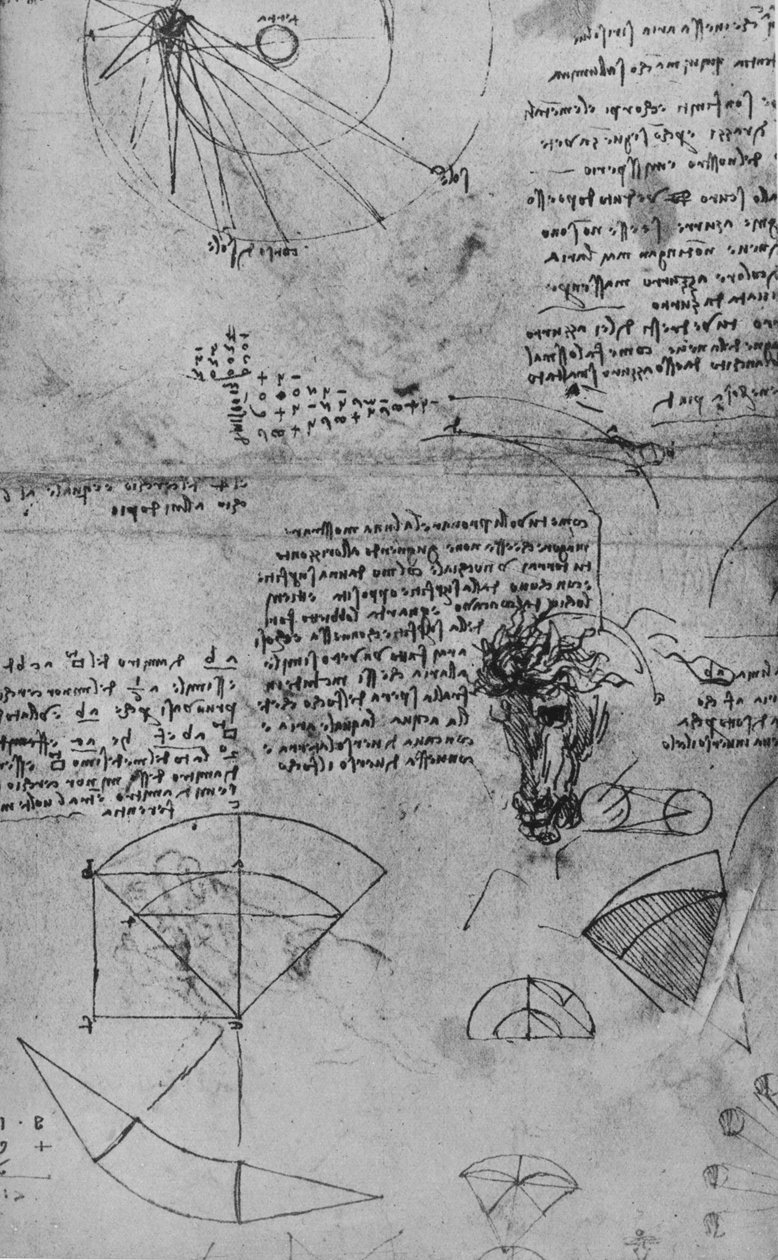 Poznámky o astronomii a studiu koňské hlavy, c1480 1945 od Leonardo da Vinci