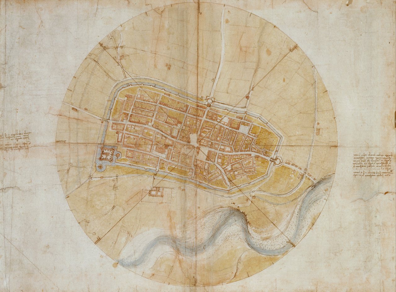 Plán města Imola od Leonardo da Vinci