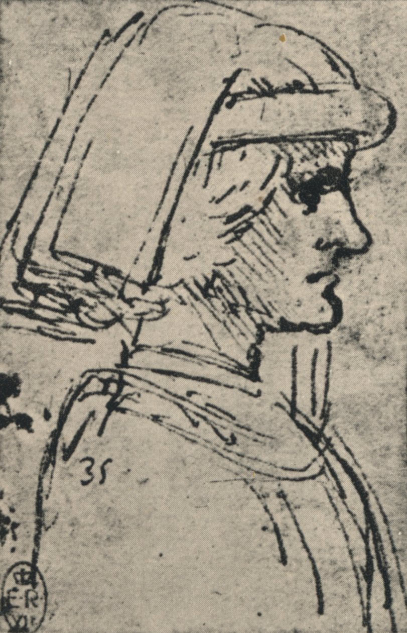 Profil mladého muže, který nosí chaperona, c1480 1945 od Leonardo da Vinci