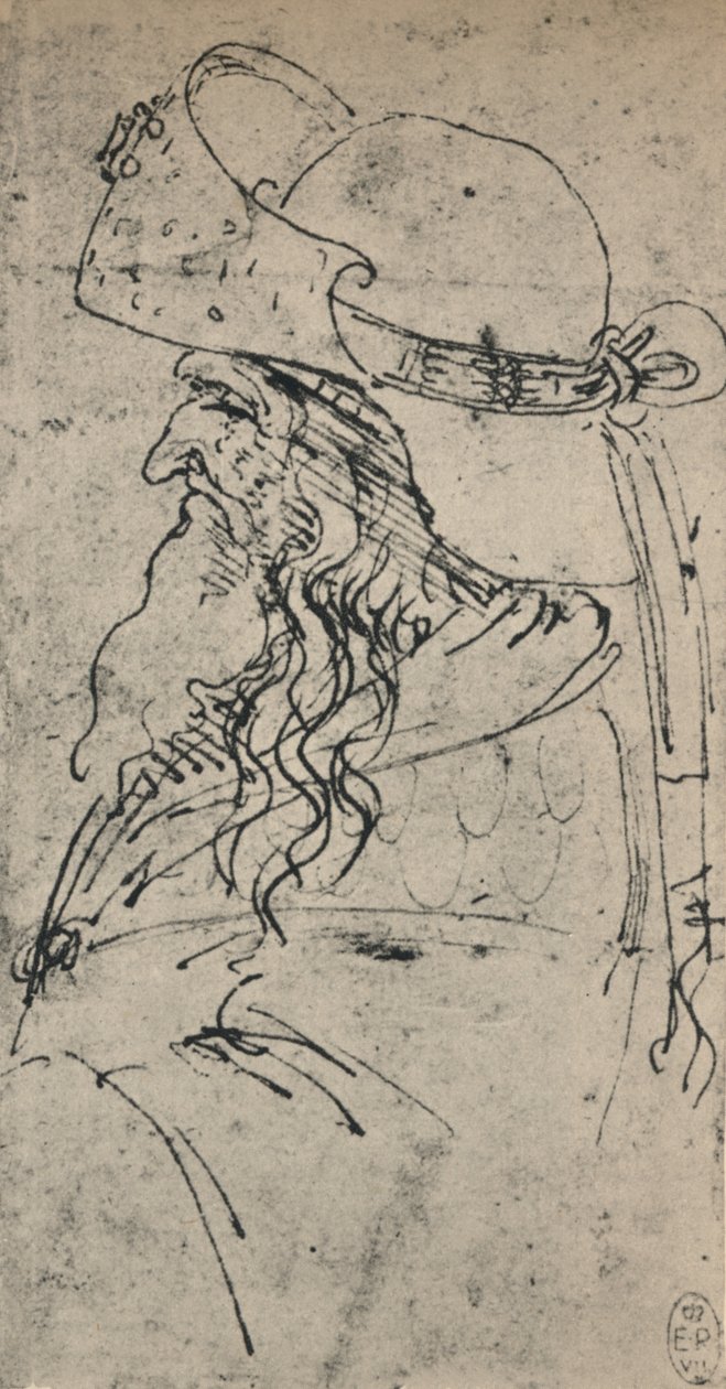 Profil nalevo starého muže ve velkém klobouku, c1480 1945 od Leonardo da Vinci