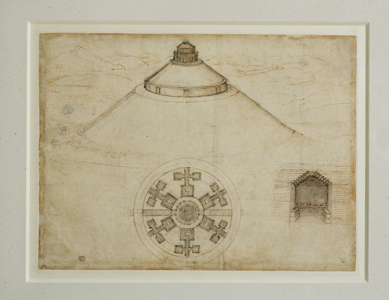 Projekt centrální hrobky; fasáda ... od Leonardo da Vinci