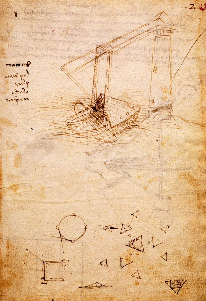 Loď, z Codex Trivulzianus, folio 2 recto od Leonardo da Vinci