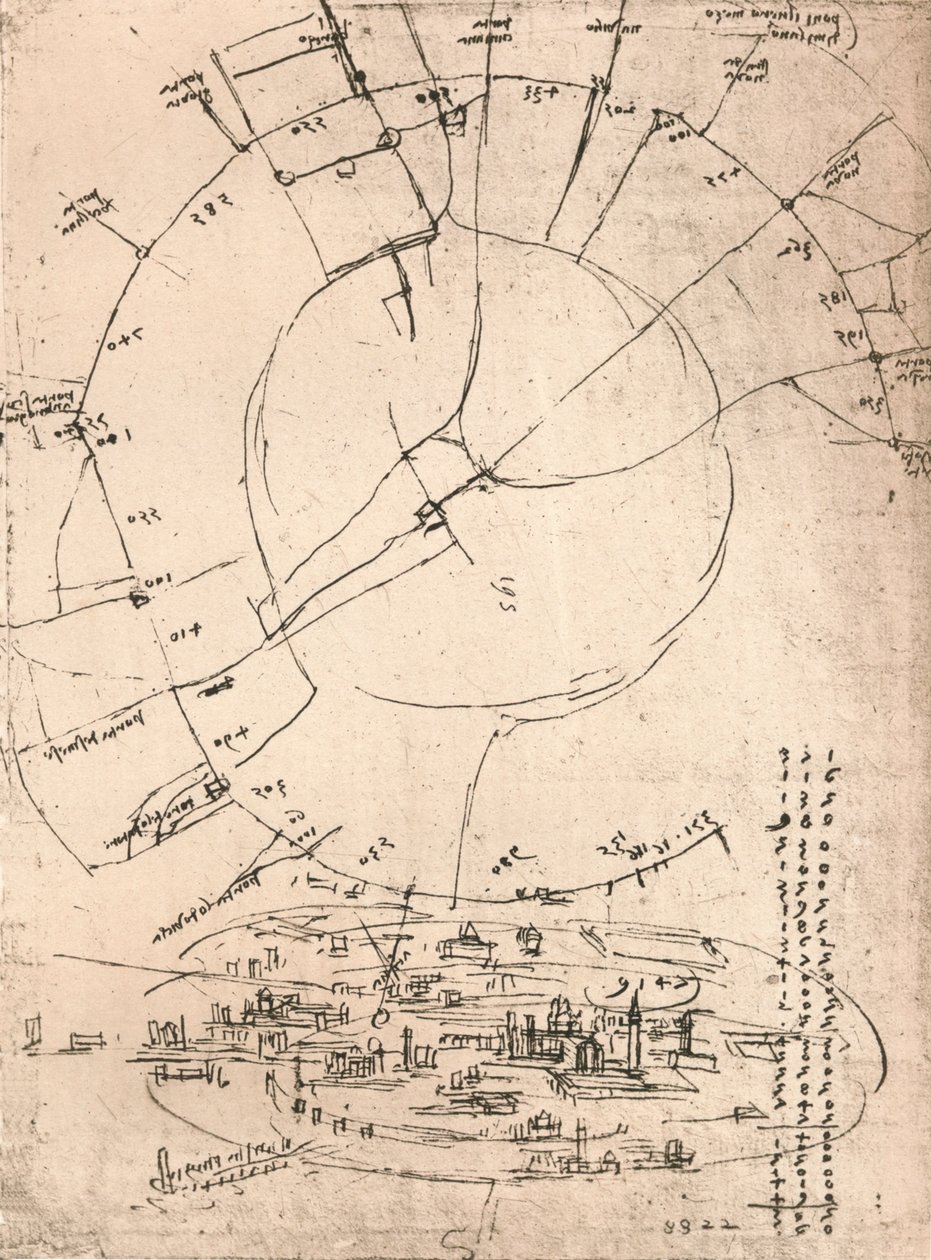 Náčrt mapy Milána, c1472-c1519 1883 od Leonardo da Vinci