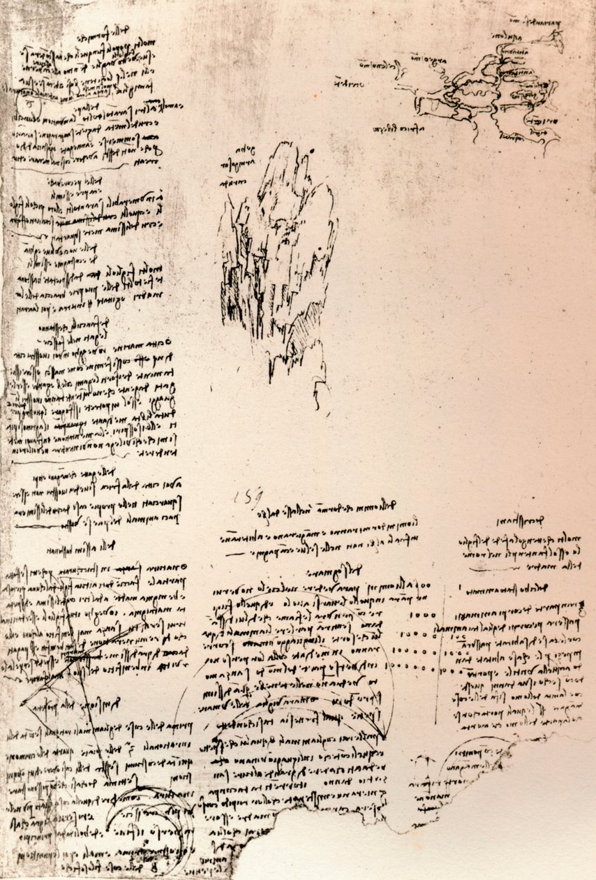 Náčrt vrcholu v Arménii a náčrt mapy Arménie, c1472-c1519 1883 od Leonardo da Vinci