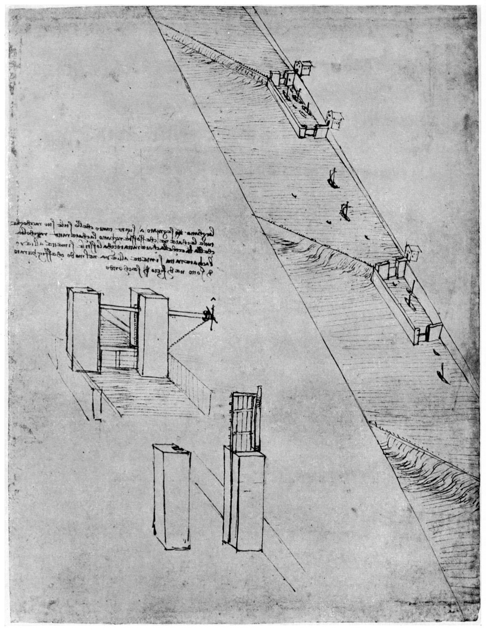 Náčrt stavidla, konec 15. nebo začátek 16. století 1954. od Leonardo da Vinci