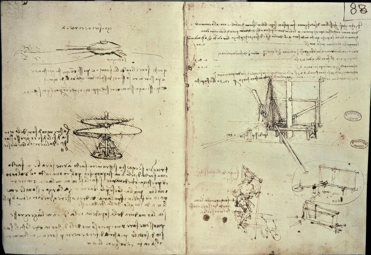 Studie pro vrtule a létající stroje od Leonardo da Vinci