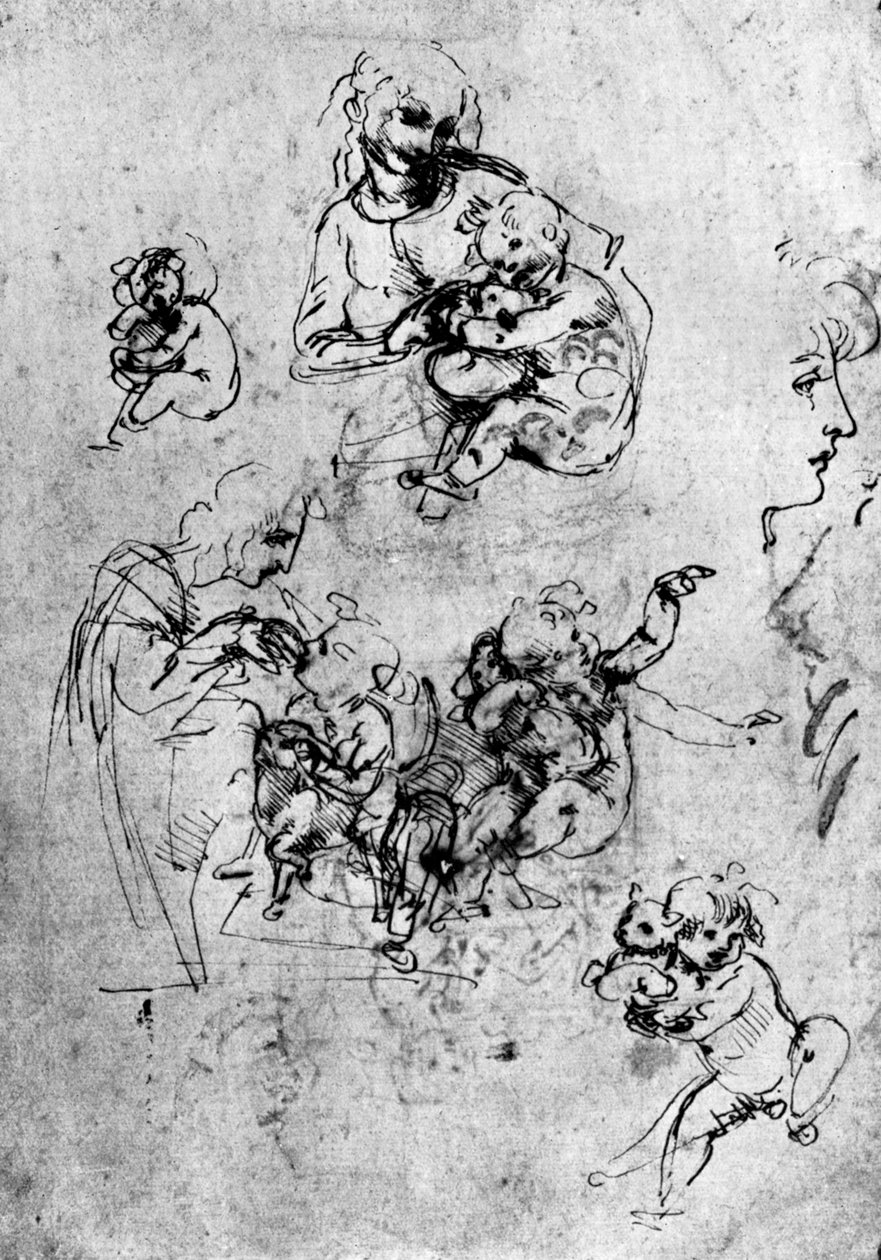 Studie pro Madonnu Del Gatto, 15. století 1930. od Leonardo da Vinci