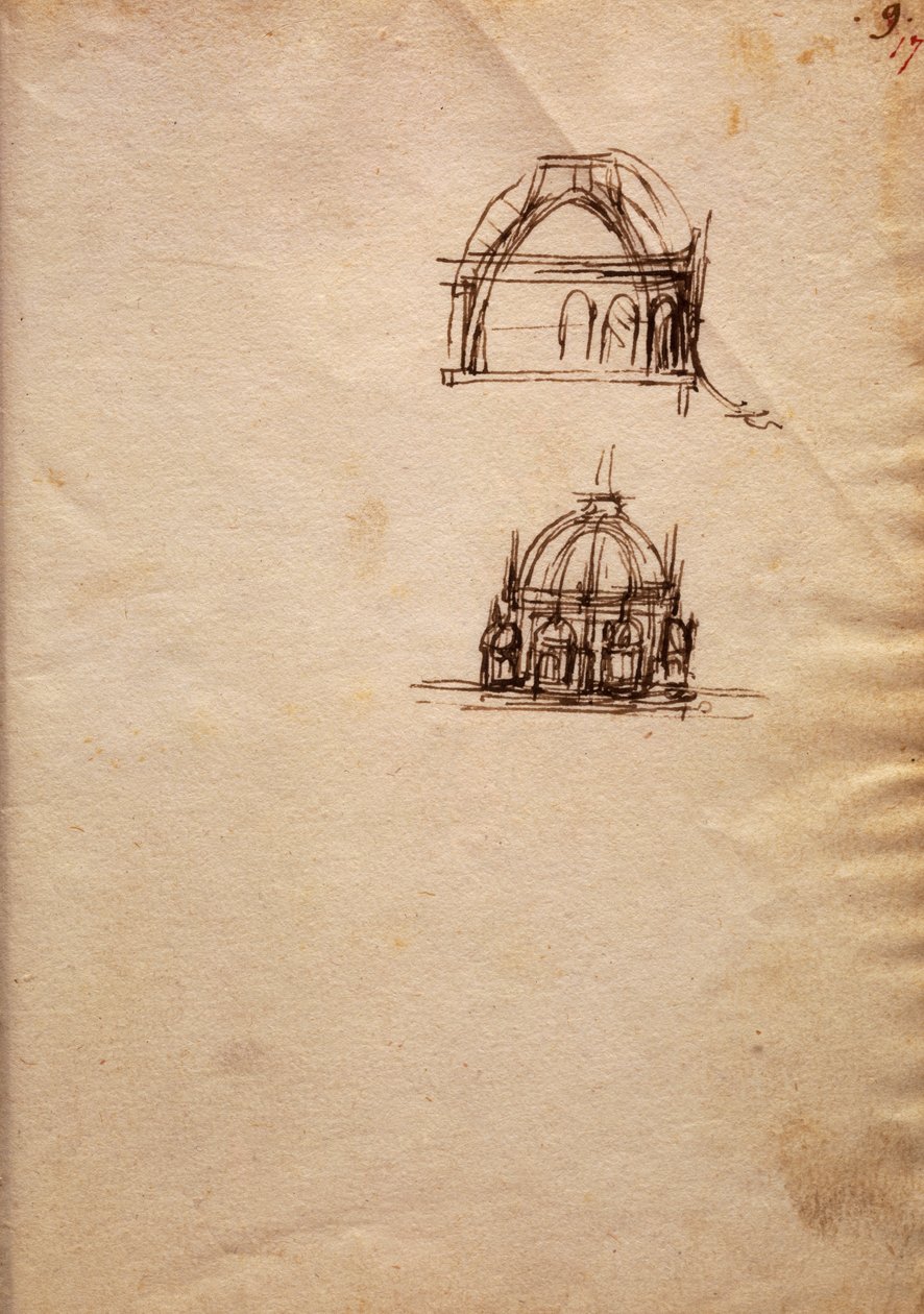 Studie pro lucernu katedrály, z Codex Trivulzianus od Leonardo da Vinci