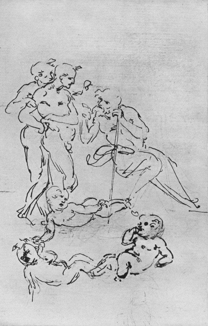 Studie figur a Putti pro adoraci, c1481 1945 od Leonardo da Vinci