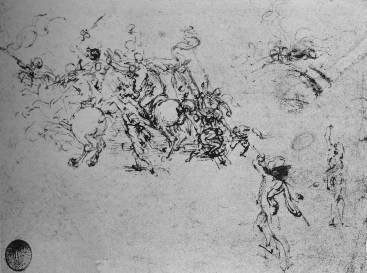Studie o boji jezdců a pěšáků, c1480 1945 od Leonardo da Vinci