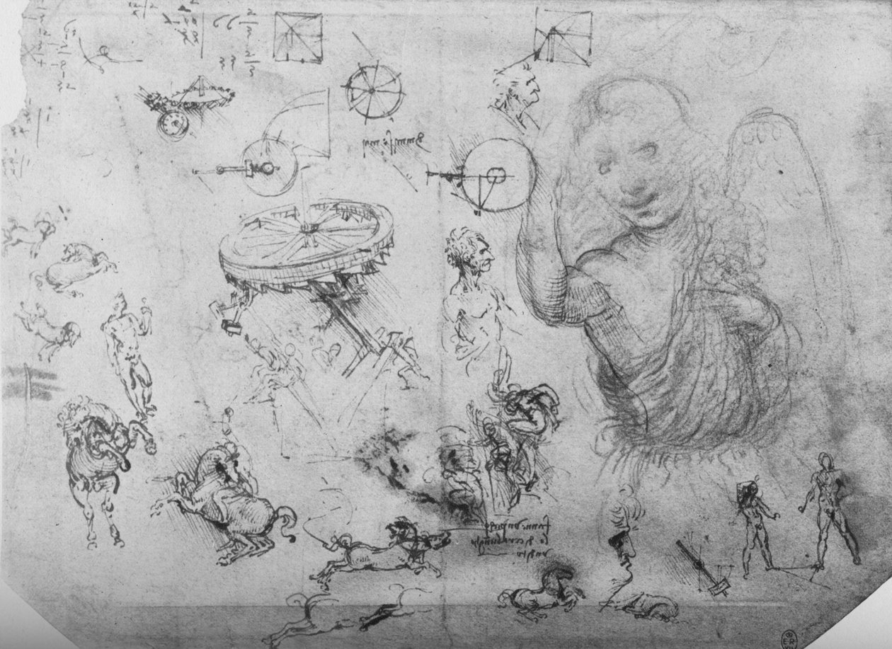 Studie anděla, jezdců a jiných postav, c1480 1945 od Leonardo da Vinci