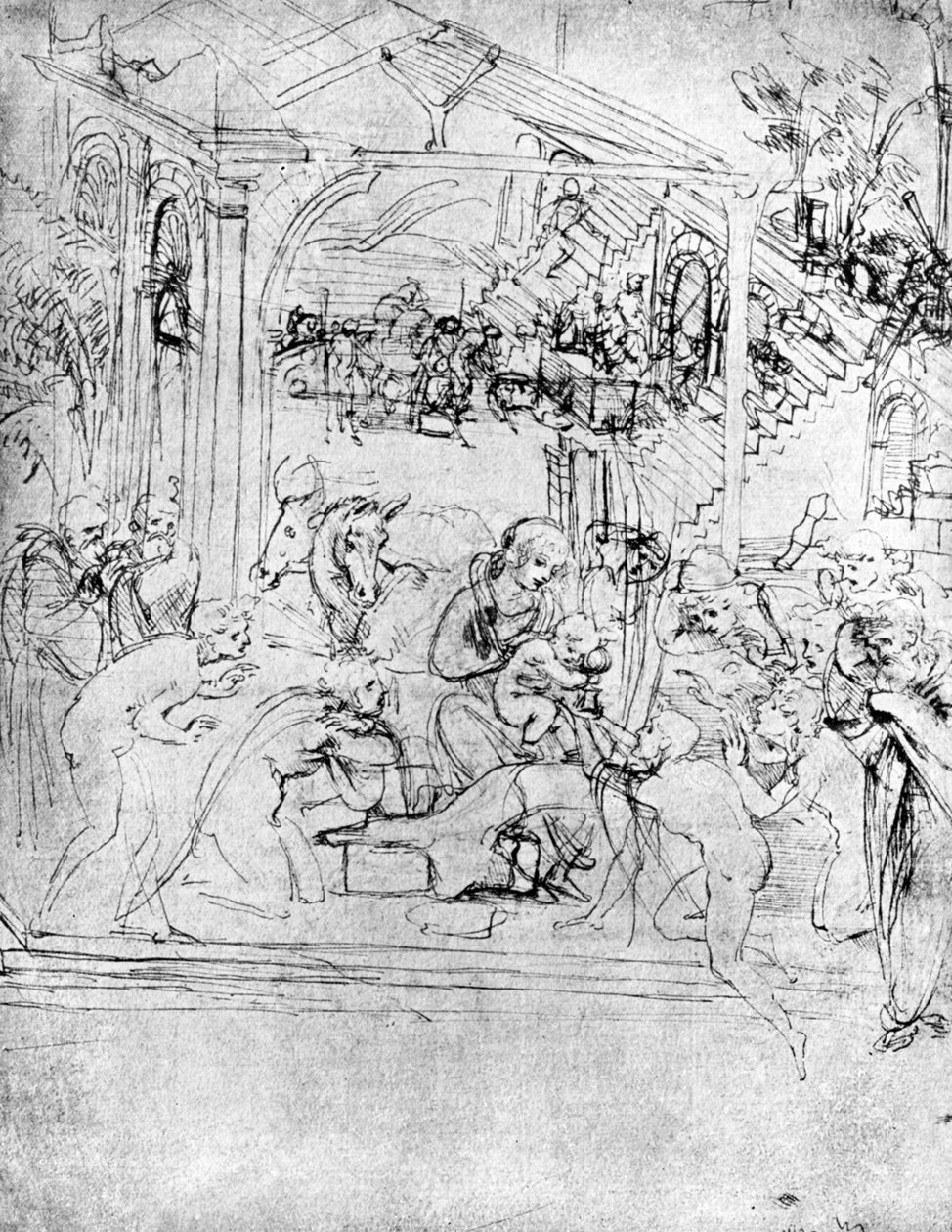 Studie ke Klanění tří králů, 15. století 1930. od Leonardo da Vinci