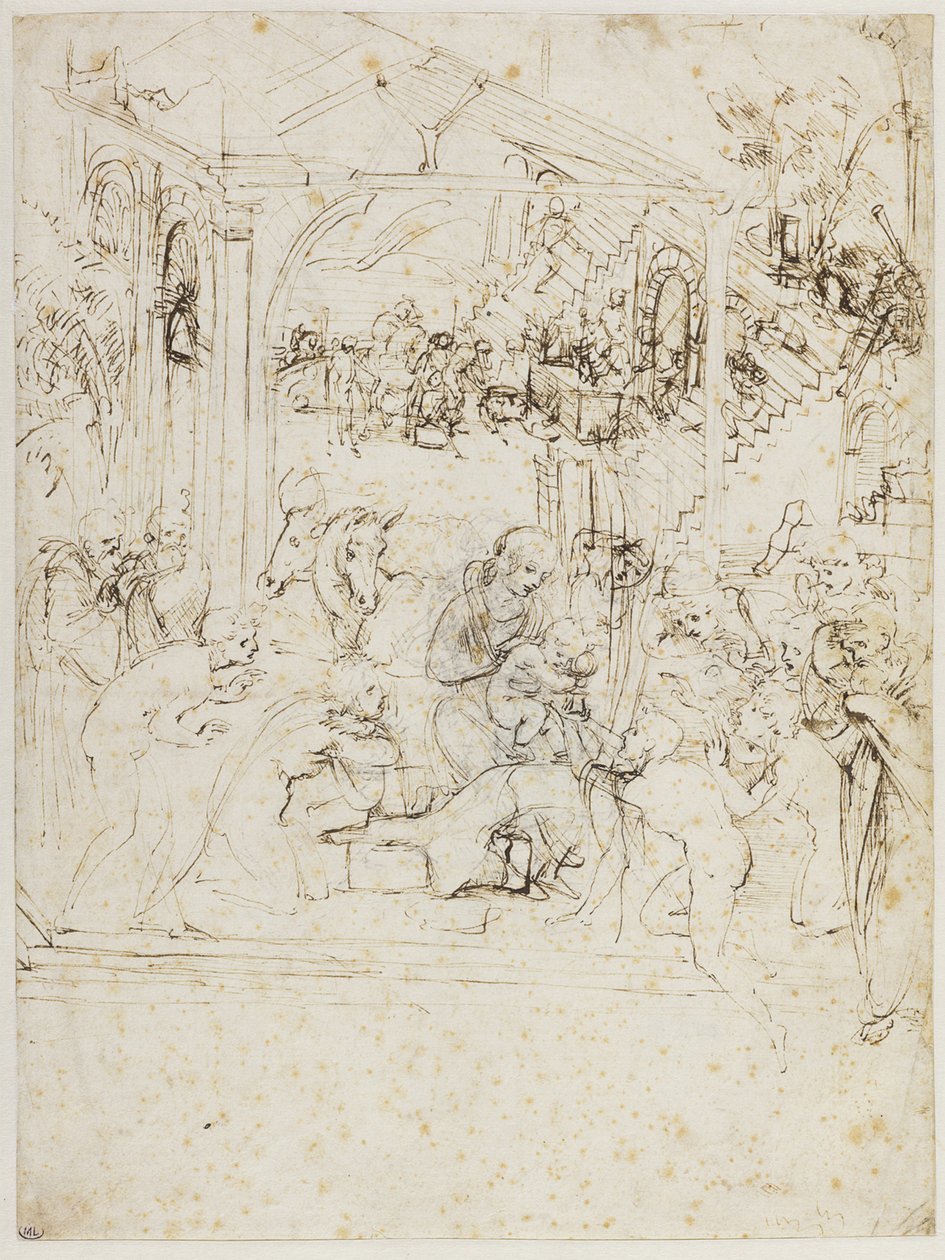 Studie ke klanění tří králů, asi 1481. od Leonardo da Vinci