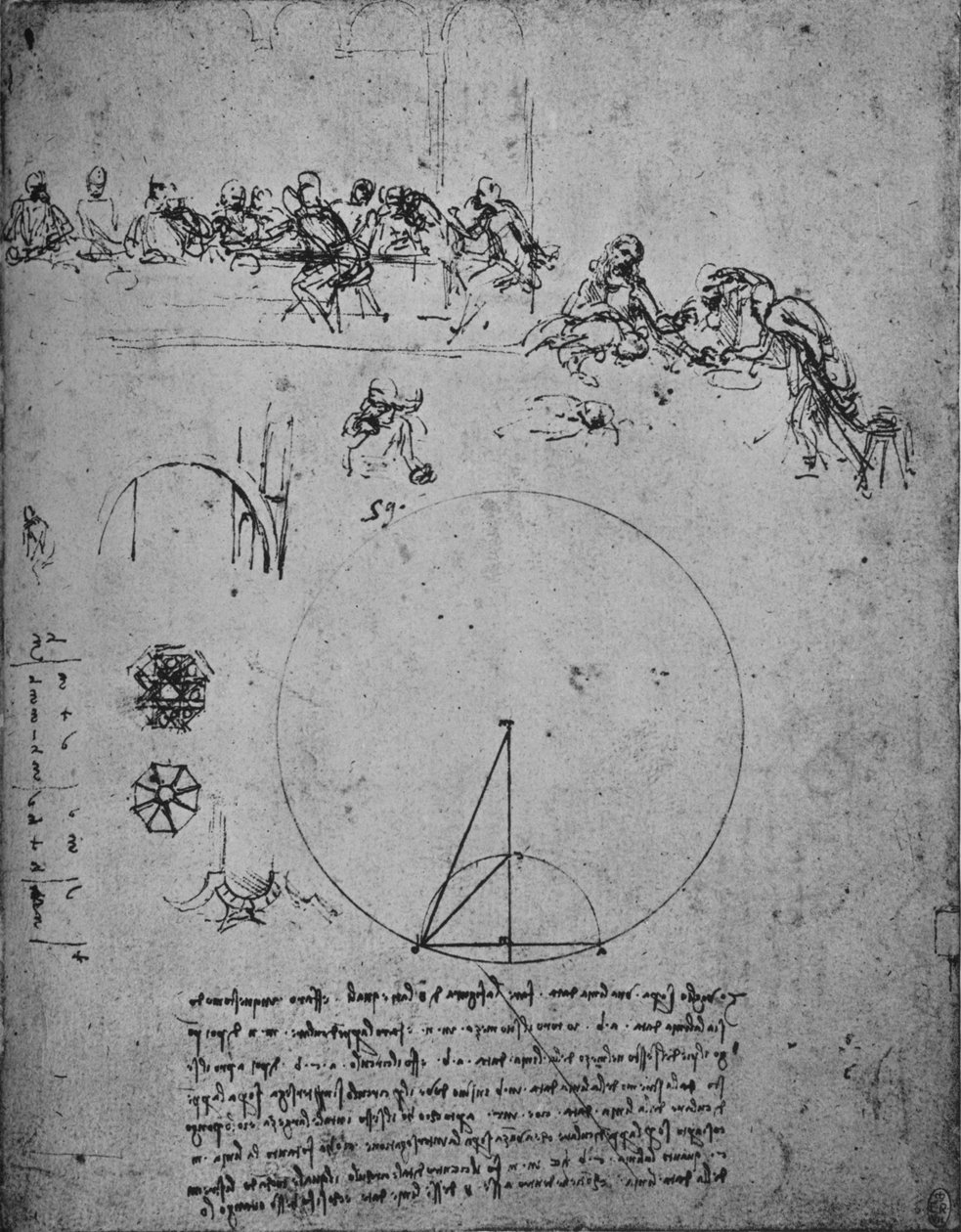 Study for the Last Super and Mathematical Figures and Calculations, c1480 1945 od Leonardo da Vinci