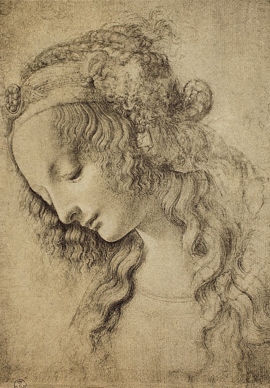 Studie pro hlavu Magdaleny, kresba Leonarda da Vinciho, Kabinet kreseb a tisků, Galerie Uffizi, Florencie od Leonardo da Vinci