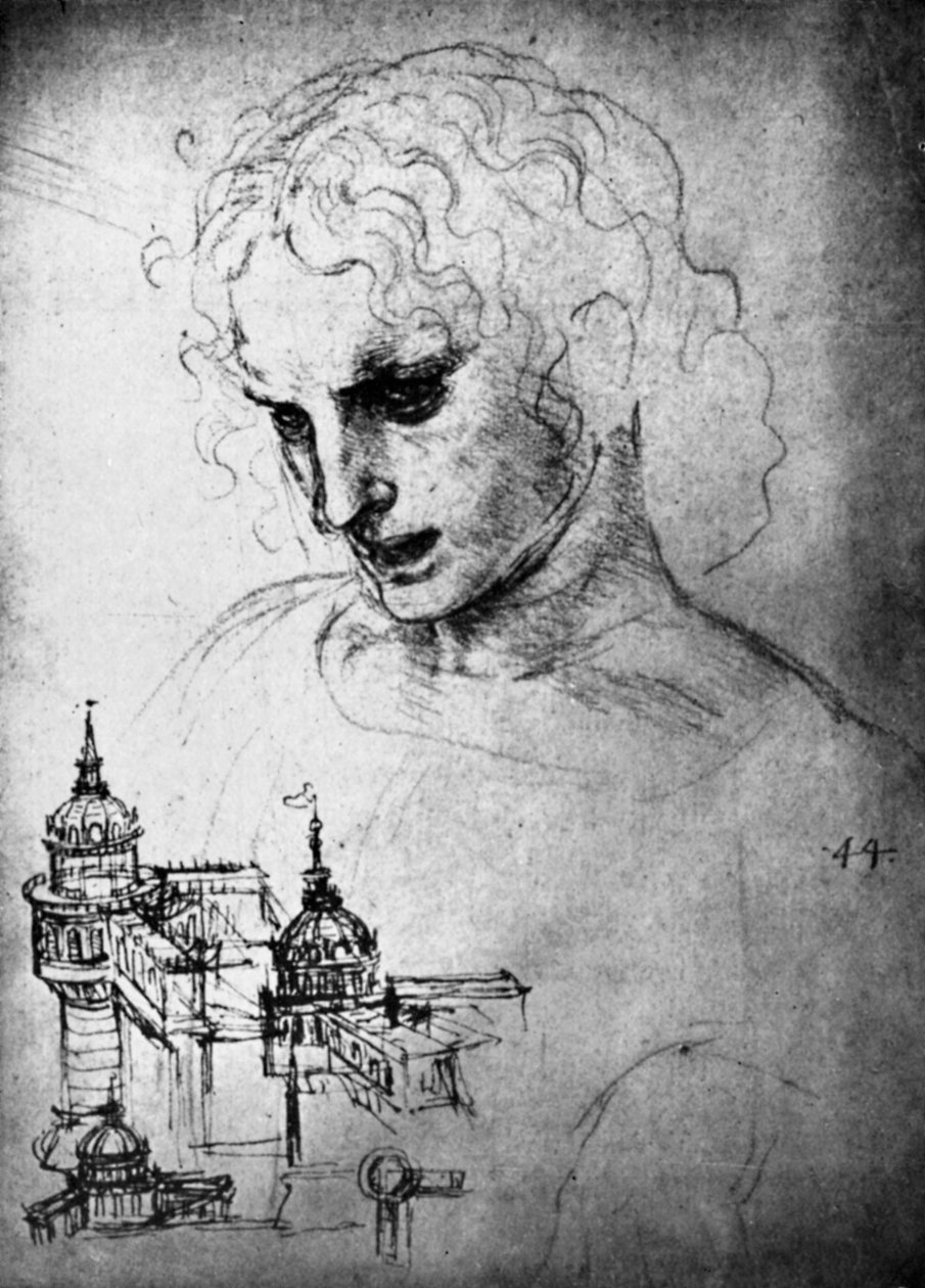 Studie pro hlavu svatého Jakuba a architektonický výkres, 15. století 1930. od Leonardo da Vinci