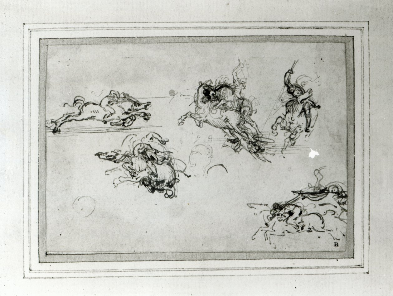 Study of Horsemen in Combat, 1503-4 (pero a inkoust na papíře) od Leonardo da Vinci