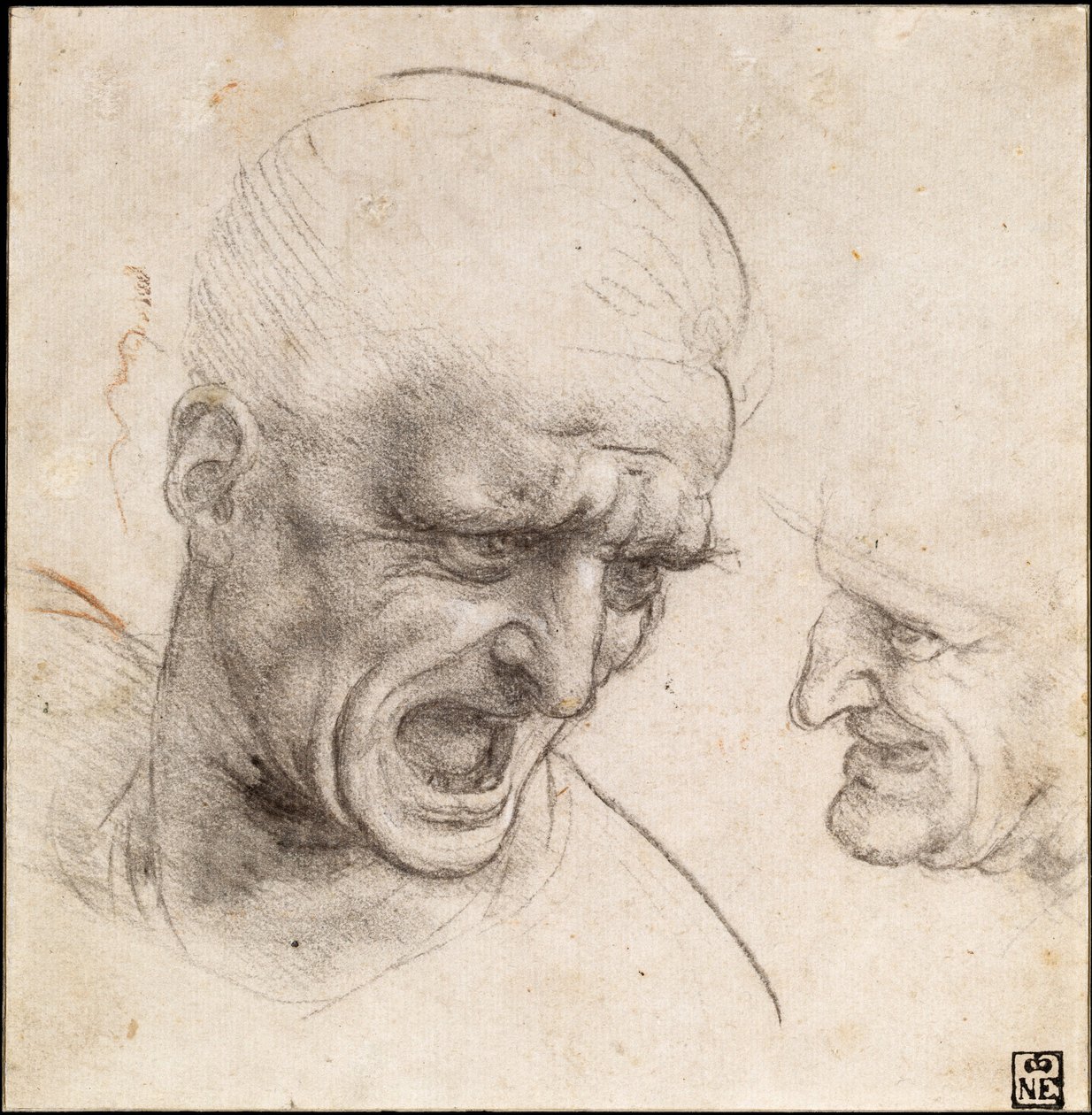 Studie dvou válečníků“ Heads pro bitvu u Anghiari, 1504-05 od Leonardo da Vinci