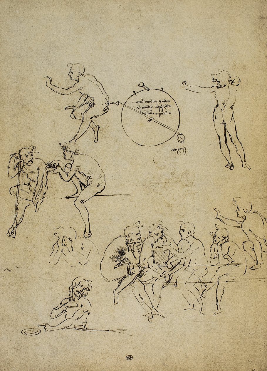 Studium lidských postav v různých polohách; kresba Leonarda da Vinciho. Louvre, Paříž od Leonardo da Vinci