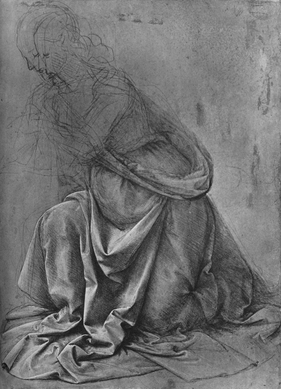 Studie drapérie ženy klečící doleva, c1477 1945 od Leonardo da Vinci