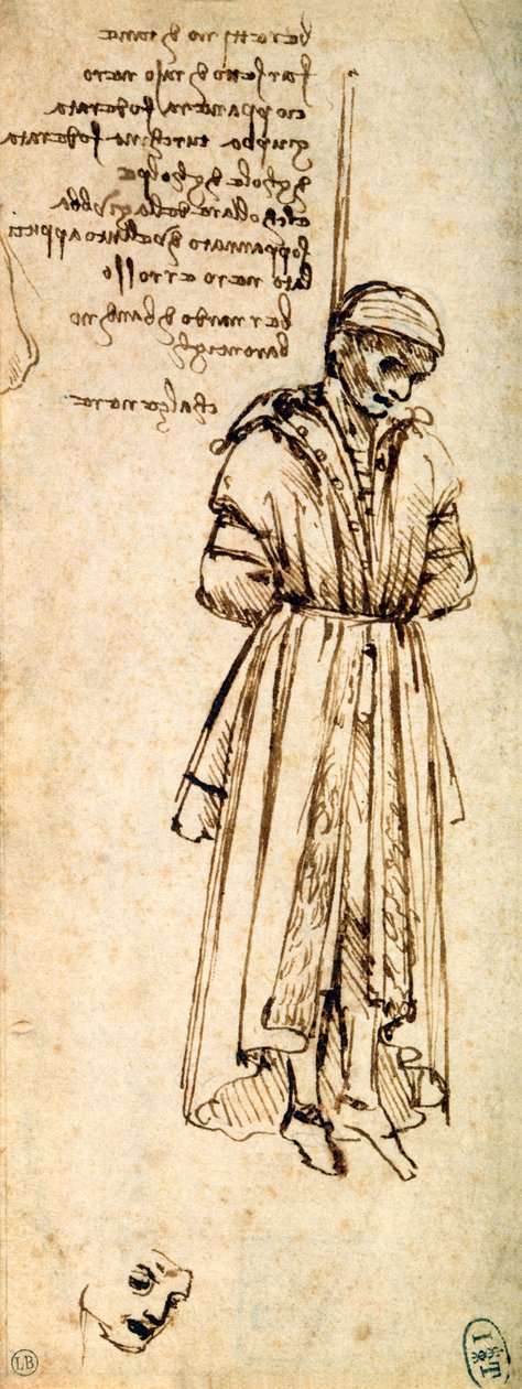 Studie oběšeného Bernarda od Bandina Baroncelliho, vraha Giuliana de Medici, 1479 od Leonardo da Vinci