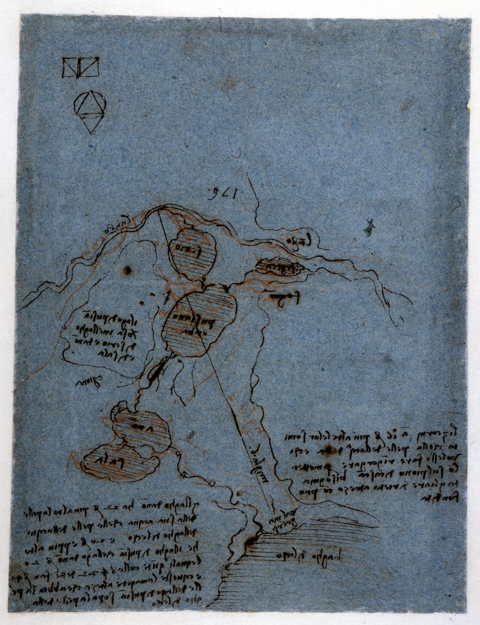 Studie o využití vodní síly v hydraulických strojích (noria) od Leonarda de Vinci (Leonardo da Vinci) (1452 - 1519). Kresba perem a inkoustem. od Leonardo da Vinci