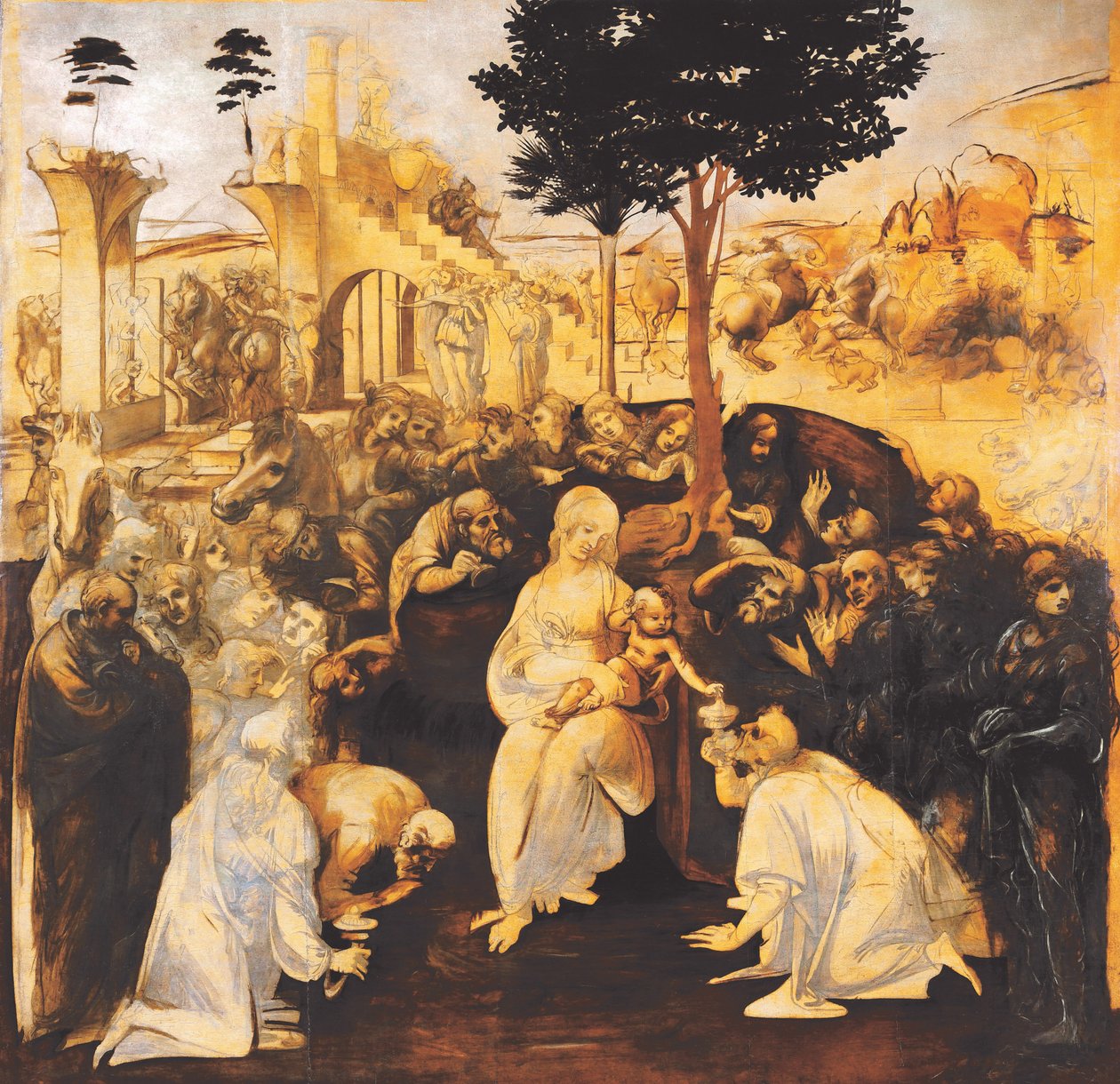 Klanění tří králů po restaurování, 1481-1482. od Leonardo da Vinci