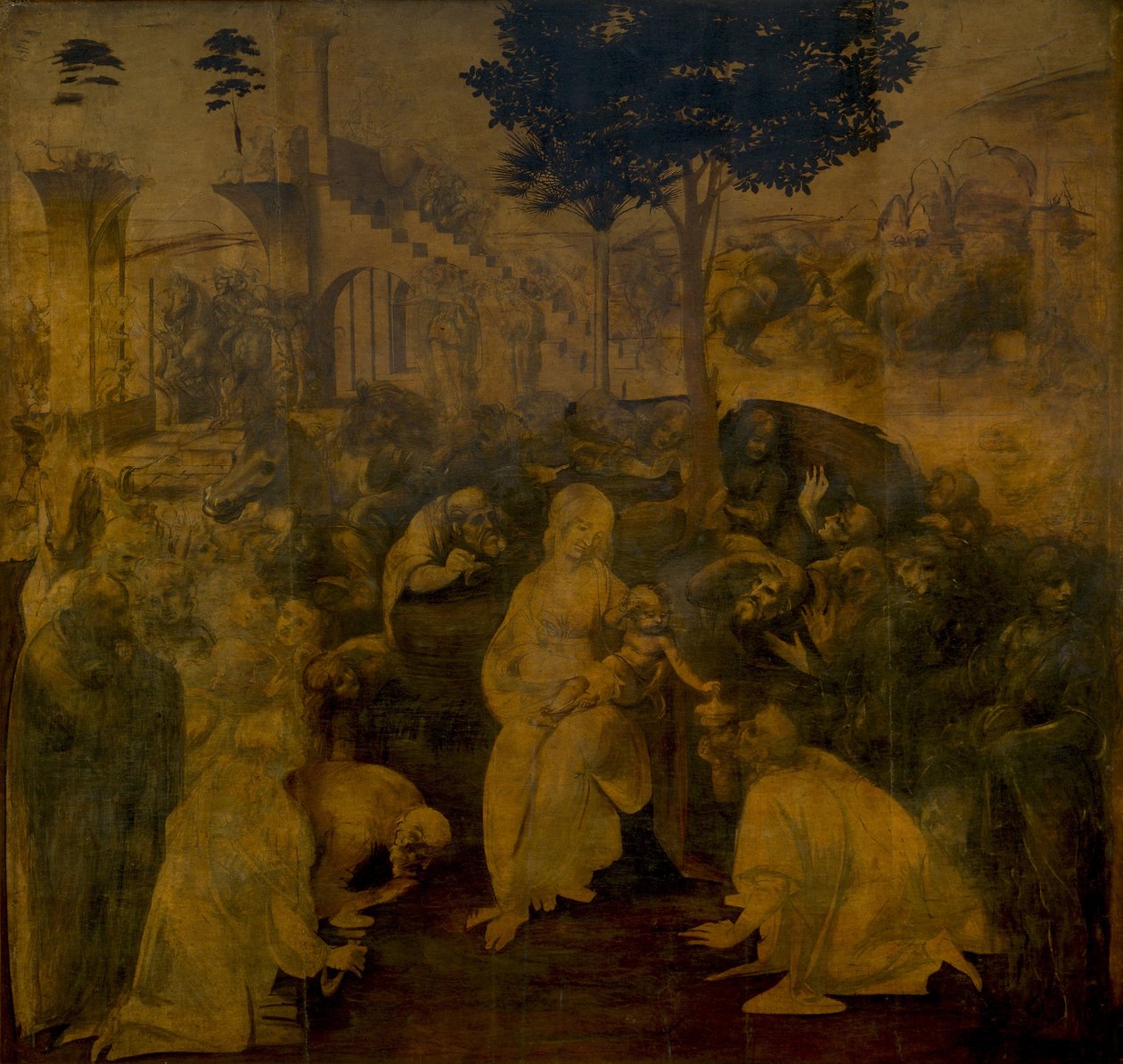 Klanění tří králů, c. 1480 od Leonardo da Vinci