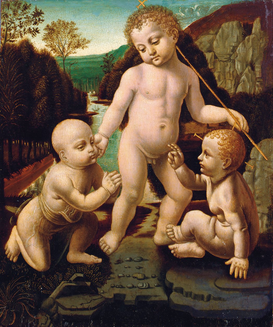 Ježíšek s nemluvnětem Janem Křtitelem s neidentifikovaným chlapcem od Leonardo da Vinci