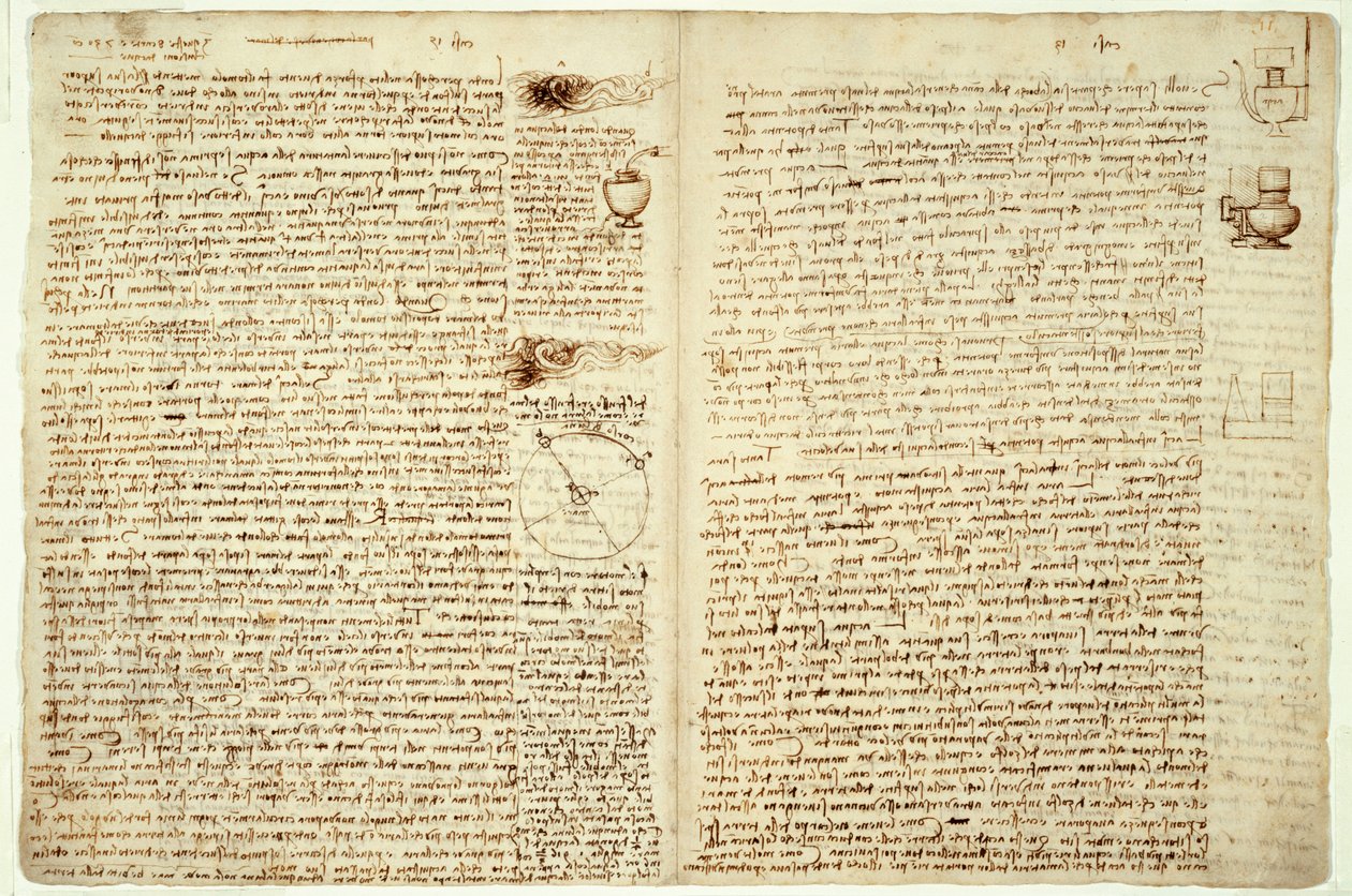 The Codex Hammer, strany 124-127, 1508-12 od Leonardo da Vinci