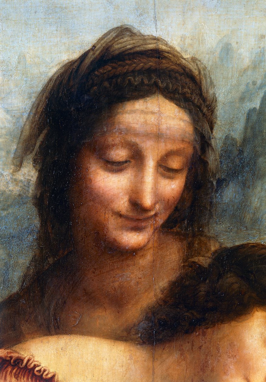 Tvář svaté Anny, detail z Panny Marie s dítětem se svatou Annou od Leonardo da Vinci