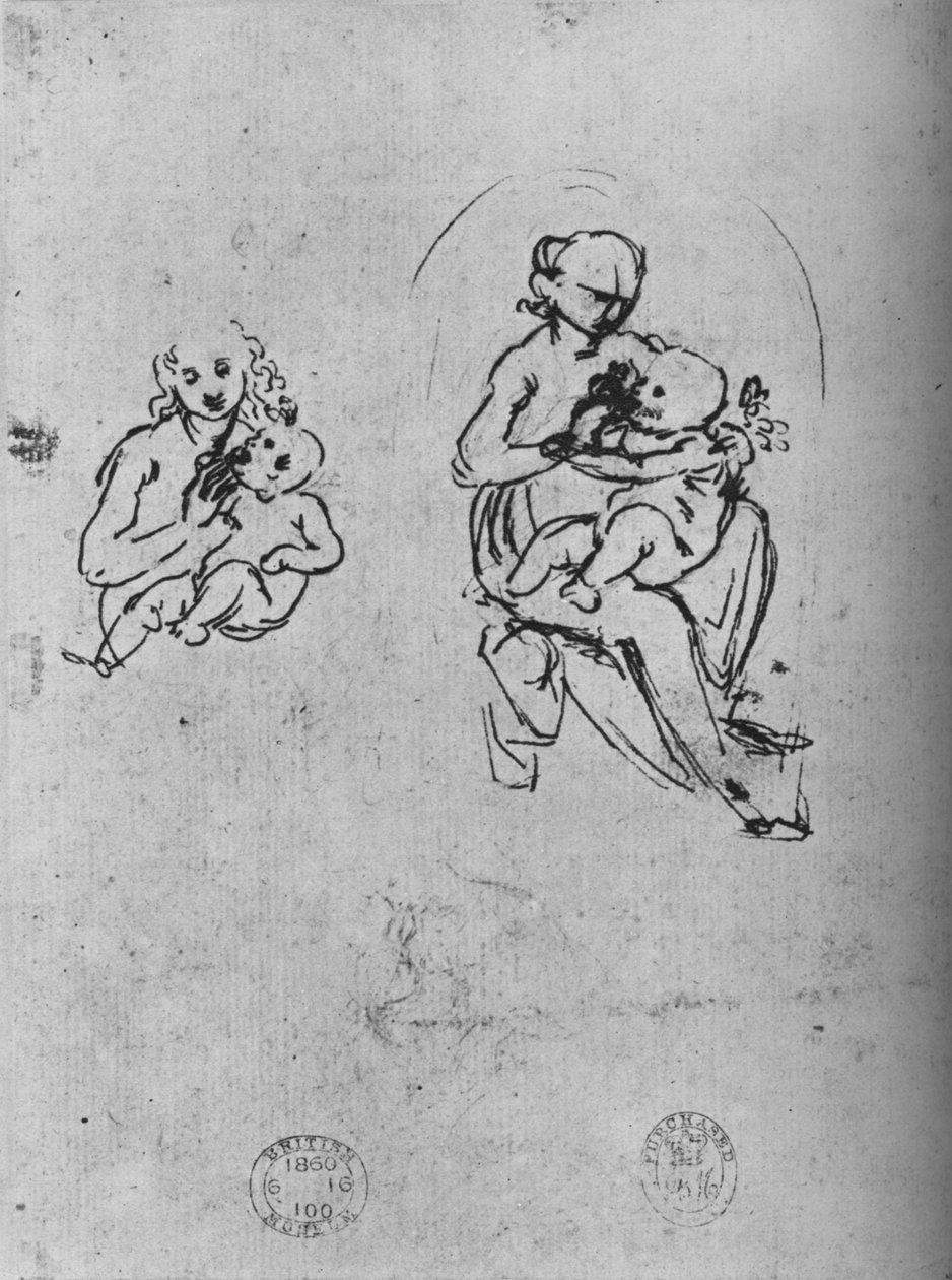 Tři studie Madony s dítětem, c1475 1945 od Leonardo da Vinci