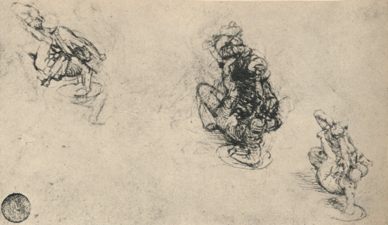 Tři studie muže Poniarding a Fallen Foe, c1480 1945 od Leonardo da Vinci