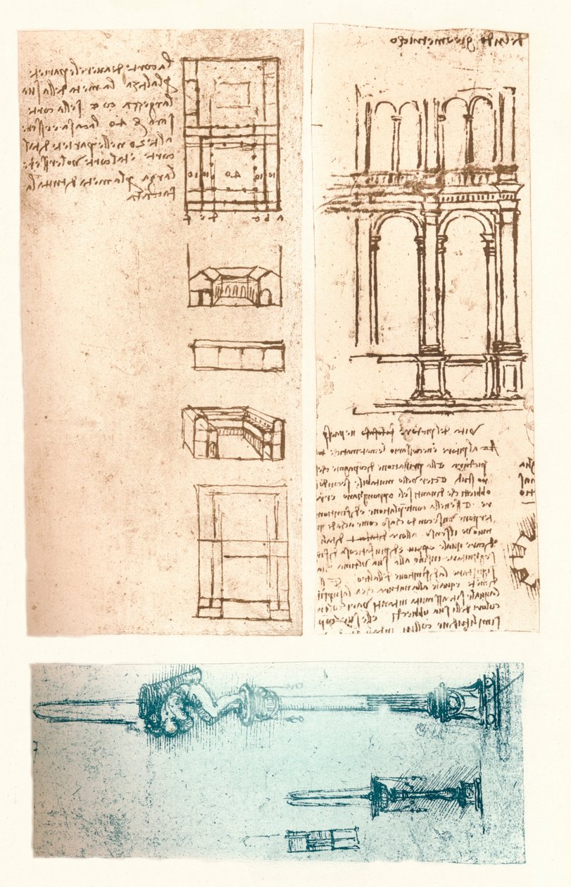 Tři architektonické kresby, c1472-c1519 1883 od Leonardo da Vinci