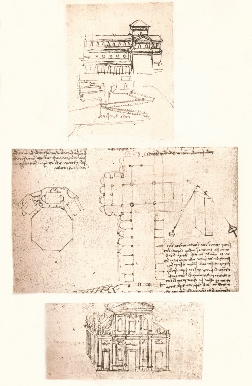 Tři kresby kostelů, c1472-c1519 1883 od Leonardo da Vinci
