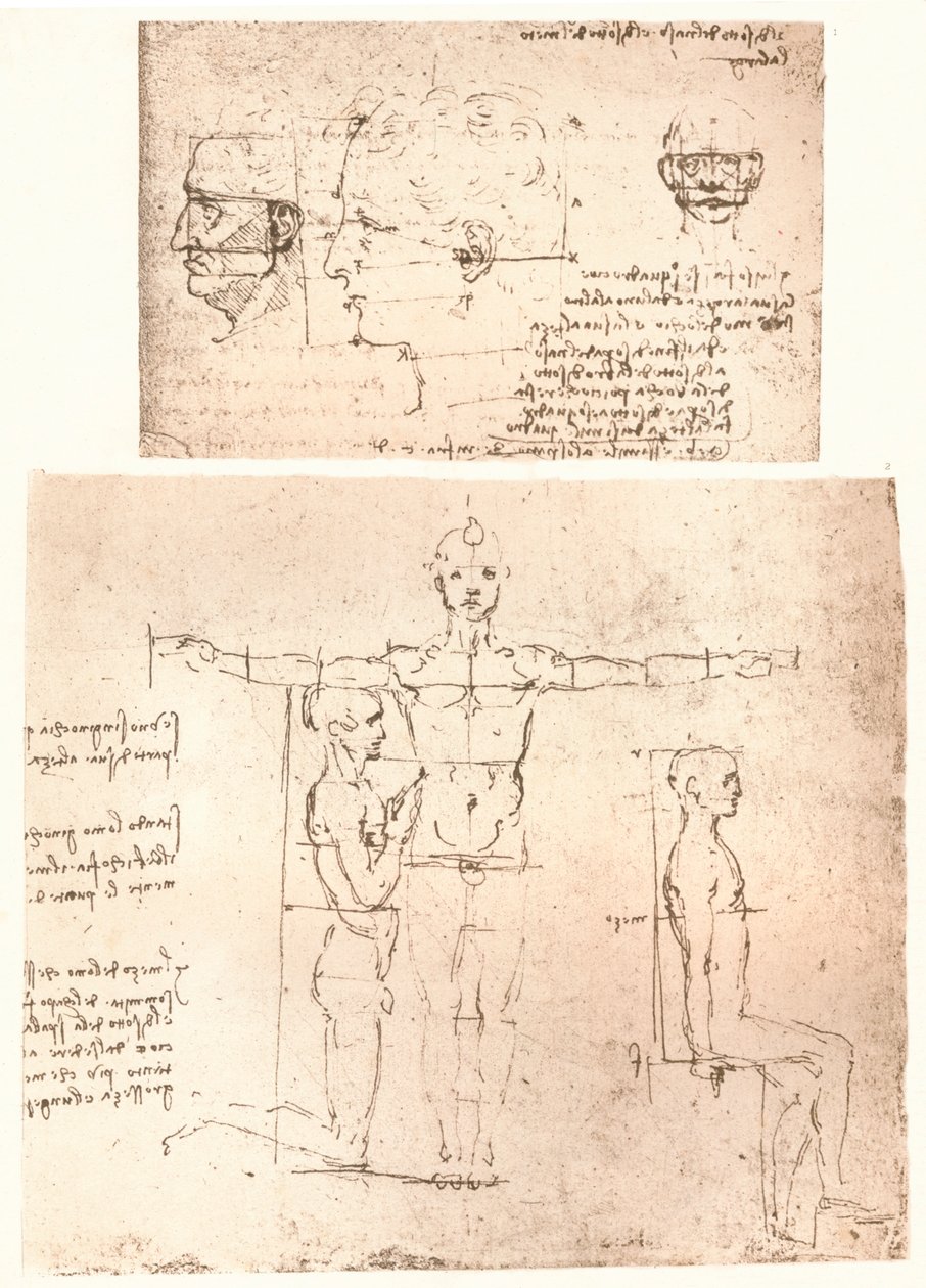 Dvě kresby ilustrující teorii proporcí lidské postavy, c1472-c1519 1883. od Leonardo da Vinci