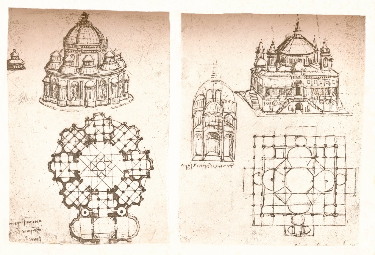 Dvě kresby kostelů, c1472-c1519 1883 od Leonardo da Vinci