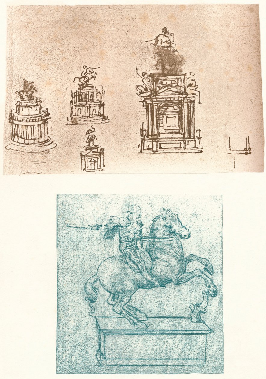 Dvě přípravné studie pro pomník Sforza, c1482-c1499 1883 od Leonardo da Vinci