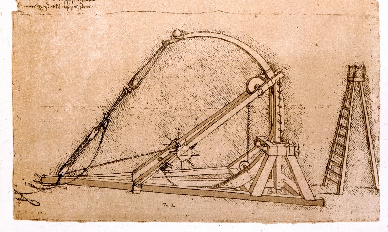 Válečný stroj: Studie katapultu od Leonarda de Vinci (Leonardo da Vinci) (1452 - 1519). od Leonardo da Vinci