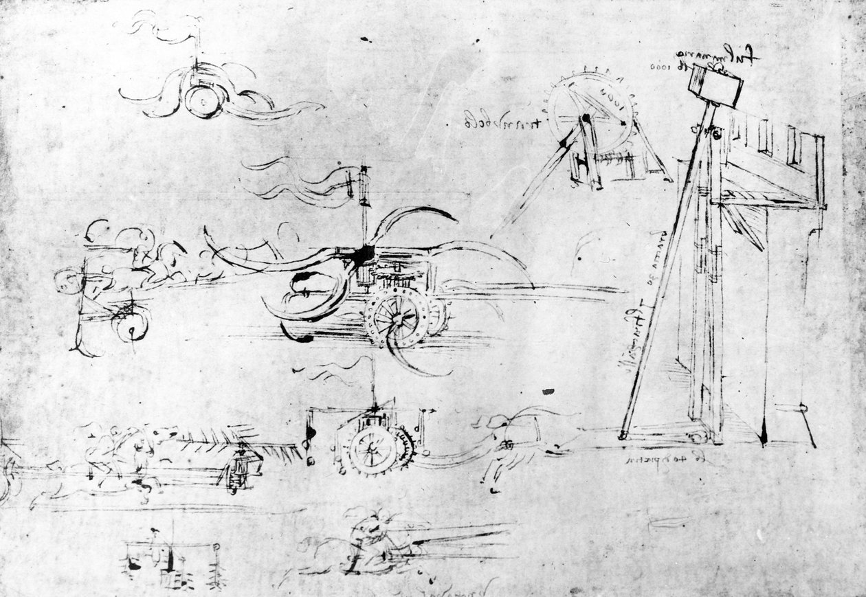 Návrhy zbraní, fol. 40v-a (pero a inkoust na papíře) od Leonardo da Vinci