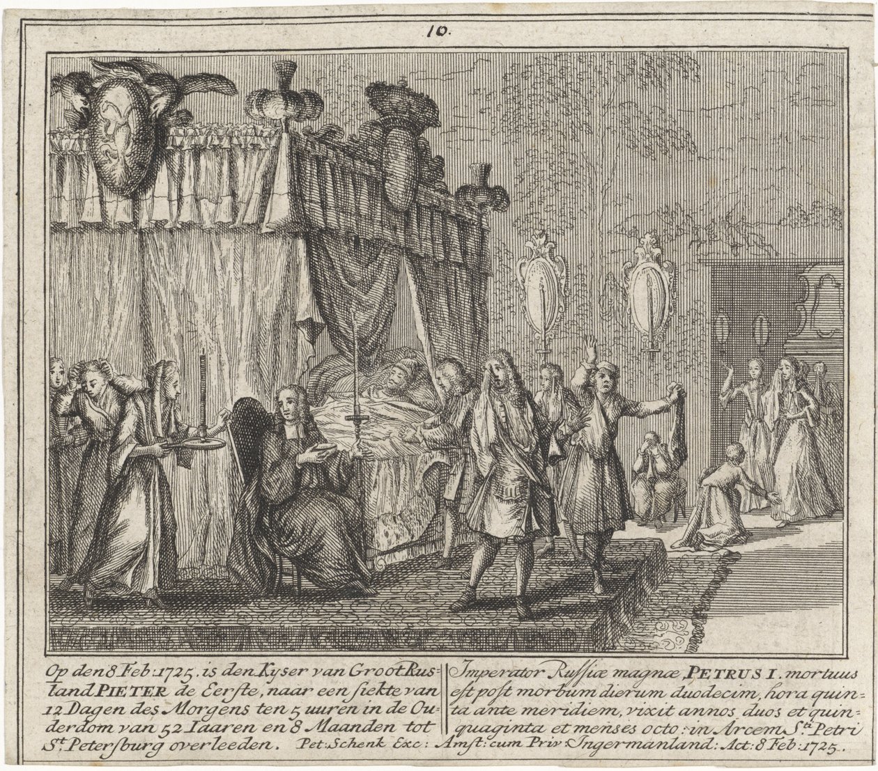 Smrt Petra Velikého dne 8. února 1725 od Leonardus Schenk