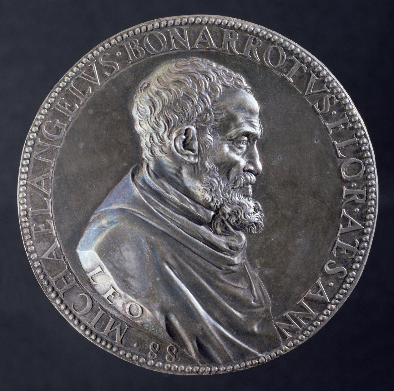 Avers medaile Michelangela Buonarrotiho (1475-1564) ve věku 88 let, 1561 (stříbrná) (viz revers 122330) od Leone Leoni